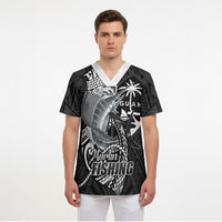 Guam Blue Marlin Fishing Scrub Top Guahan Fish Hook Tattoo Black Version LT14 - Polynesian Pride