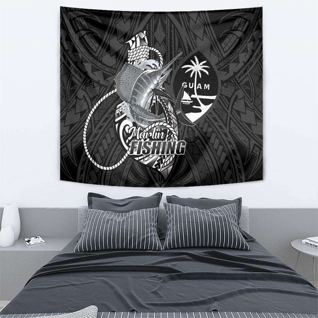 Guam Blue Marlin Fishing Tapestry Guahan Fish Hook Tattoo Black Version LT14 - Polynesian Pride