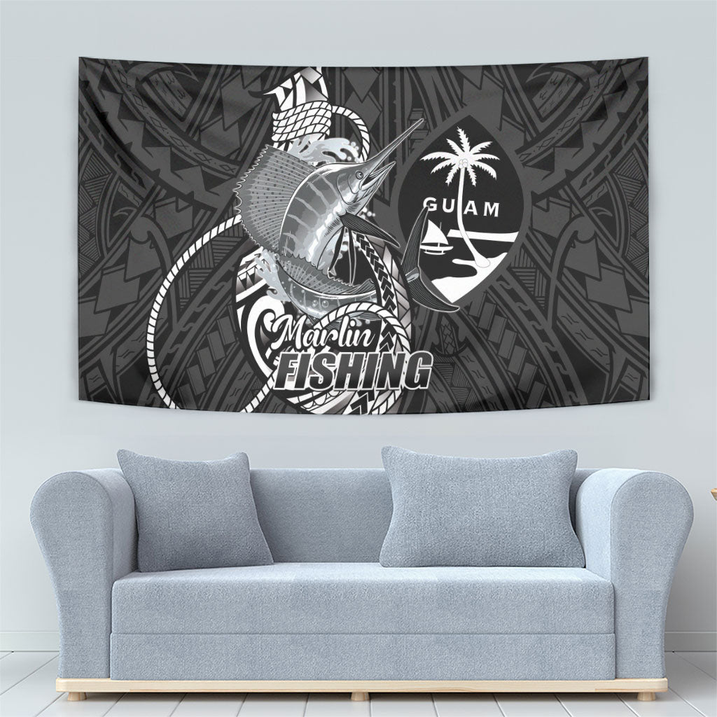 Guam Blue Marlin Fishing Tapestry Guahan Fish Hook Tattoo Black Version LT14 - Polynesian Pride