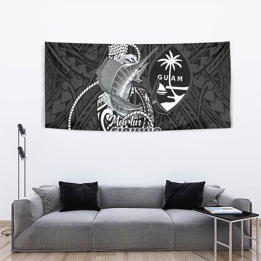 Guam Blue Marlin Fishing Tapestry Guahan Fish Hook Tattoo Black Version LT14 - Polynesian Pride