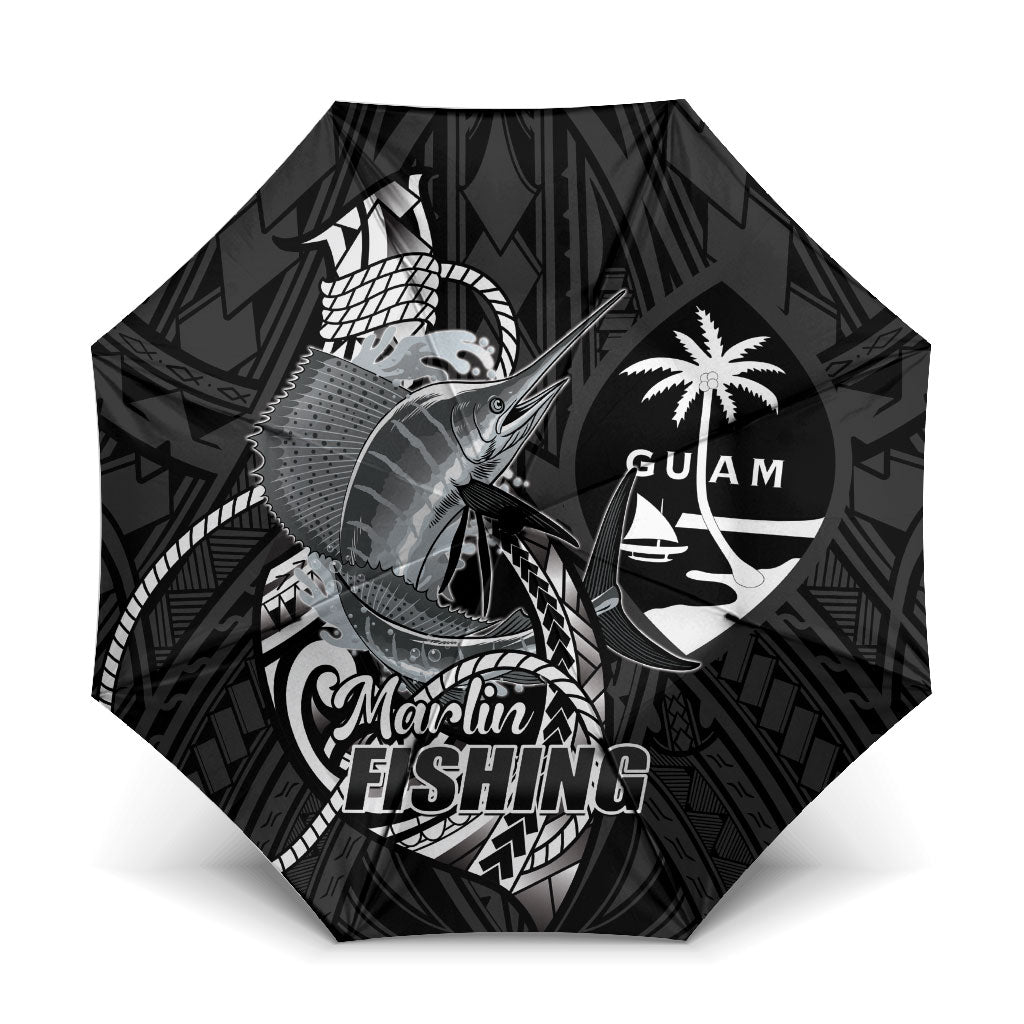 Guam Blue Marlin Fishing Umbrella Guahan Fish Hook Tattoo Black Version LT14 One Size Folded 11.42 inch Opened Diameter 37.4 inch Black - Polynesian Pride