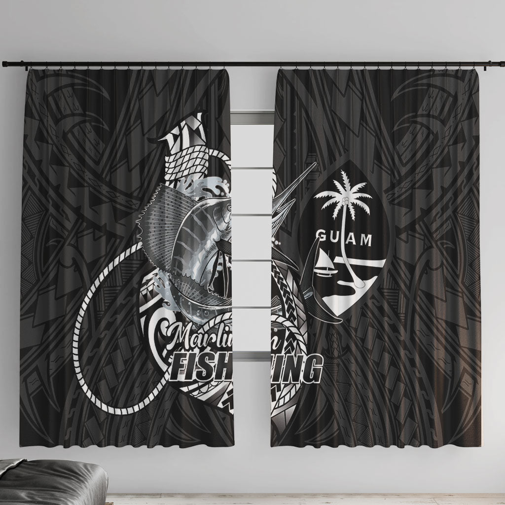 Guam Blue Marlin Fishing Window Curtain Guahan Fish Hook Tattoo Black Version LT14 With Hooks Black - Polynesian Pride