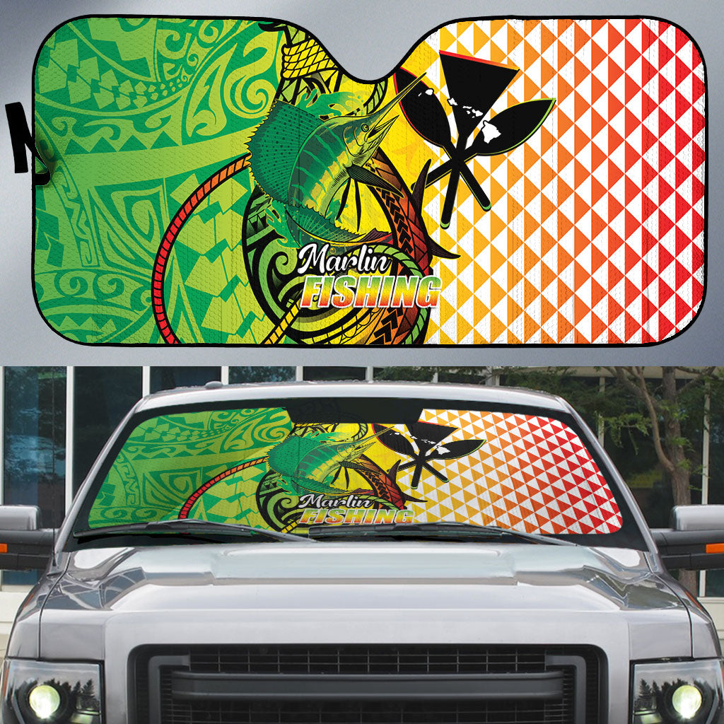 Hawaii Blue Marlin Fishing Auto Sun Shade Hawaiian Kanaka Kakau Reggae LT14 Reggae - Polynesian Pride