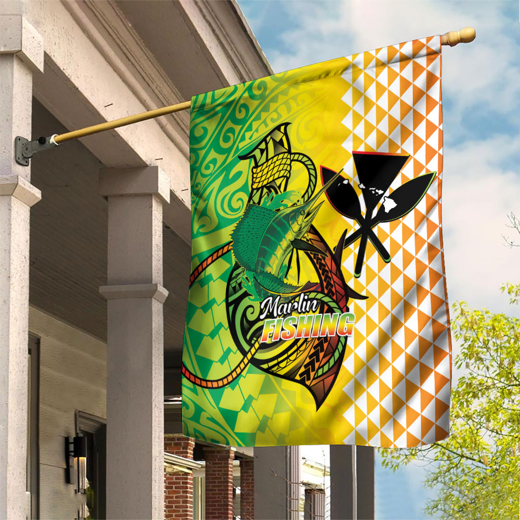 Hawaii Blue Marlin Fishing Garden Flag Hawaiian Kanaka Kakau Reggae LT14 House Flag Reggae - Polynesian Pride