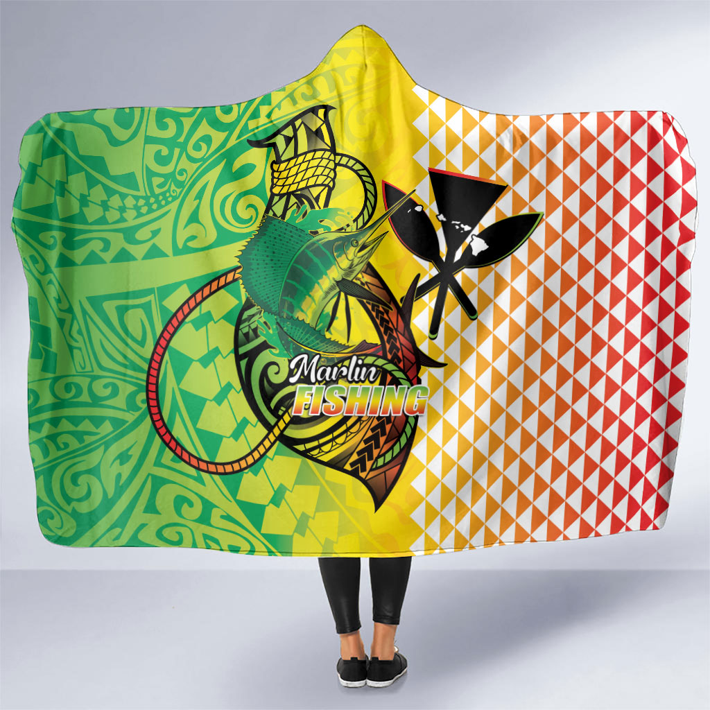 Hawaii Blue Marlin Fishing Hooded Blanket Hawaiian Kanaka Kakau Reggae LT14 One Size Reggae - Polynesian Pride