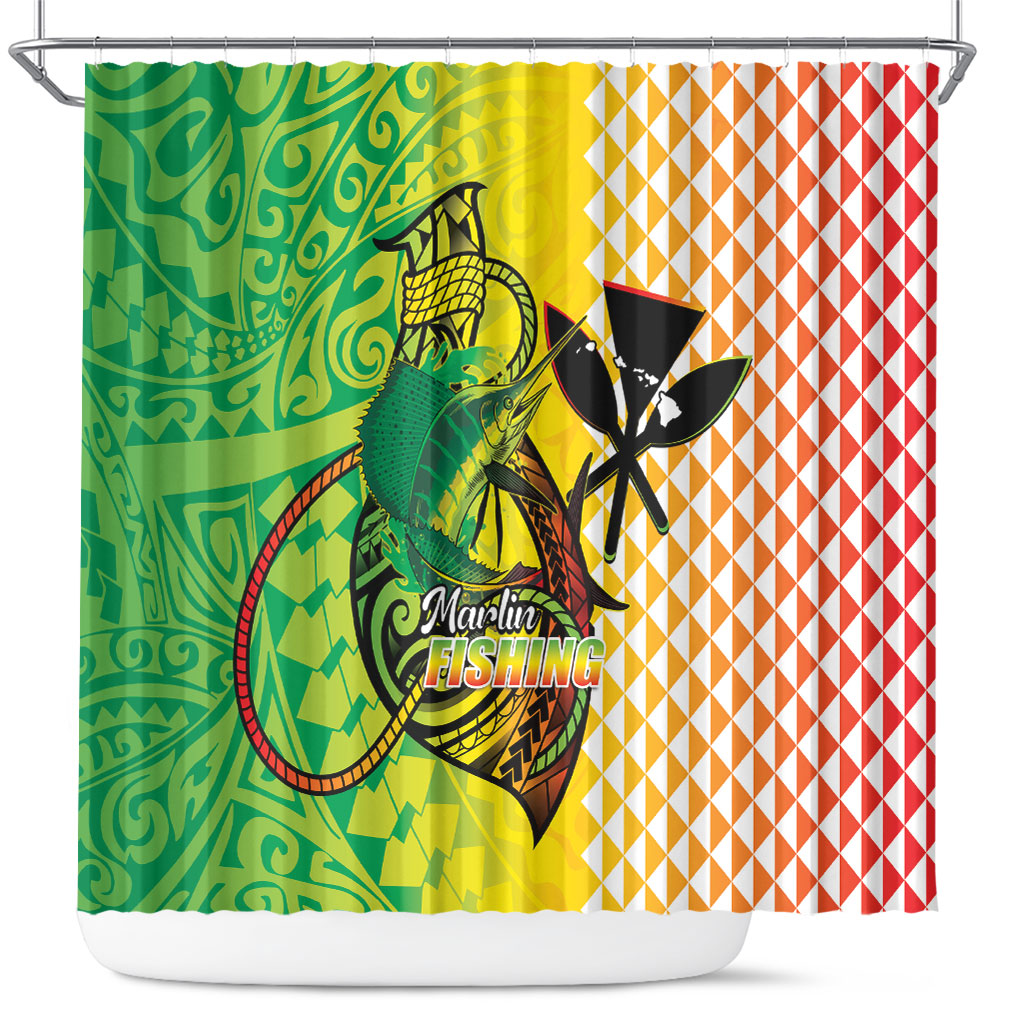 Hawaii Blue Marlin Fishing Shower Curtain Hawaiian Kanaka Kakau Reggae LT14 Reggae - Polynesian Pride