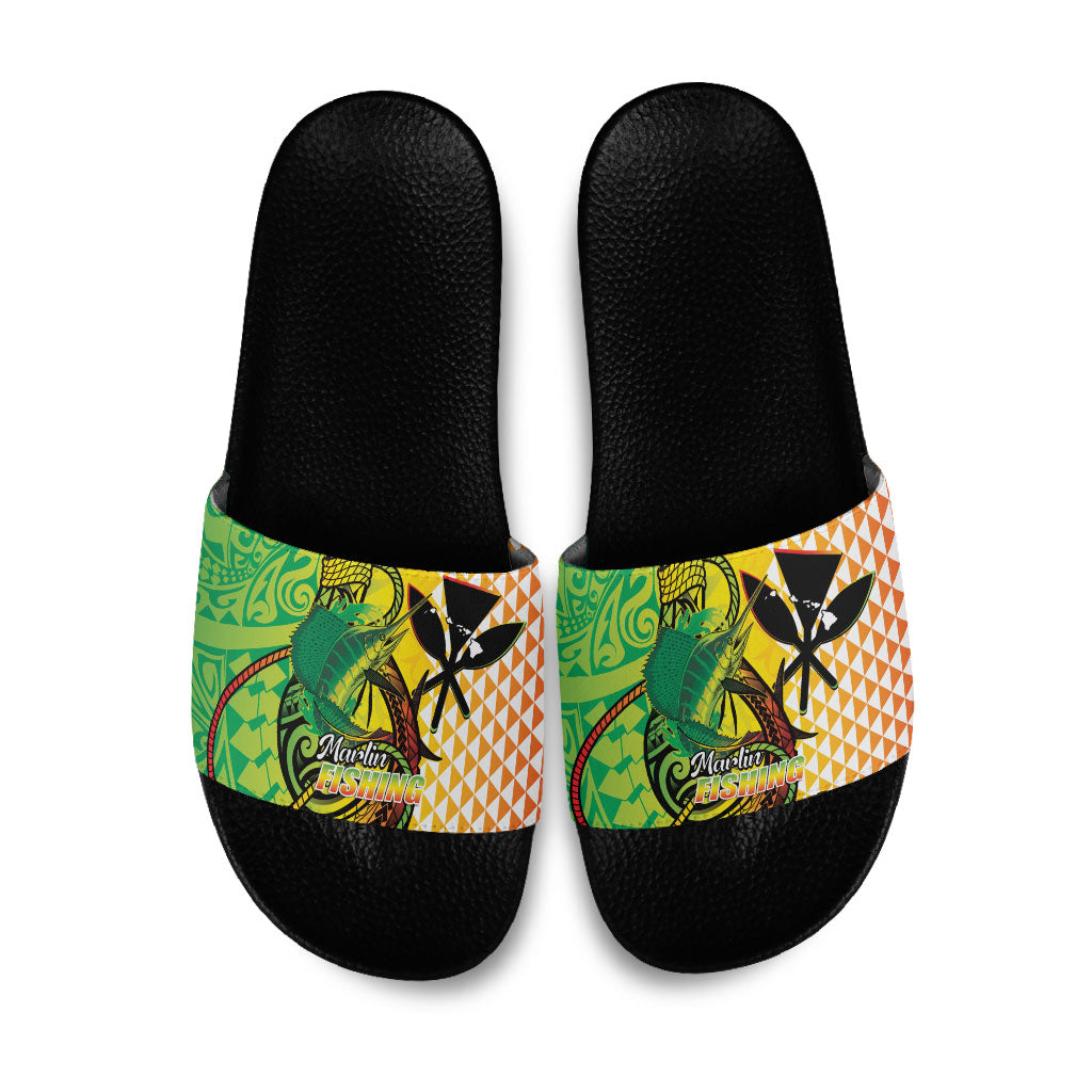 Hawaii Blue Marlin Fishing Slide Sandals Hawaiian Kanaka Kakau Reggae LT14 Reggae - Polynesian Pride