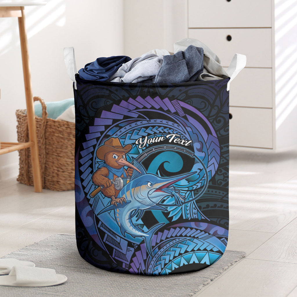 Personalised Blue Marlin Fishing New Zealand Laundry Basket NZ Kiwi Cowboy Born To Fish LT14 Purple - Polynesian Pride