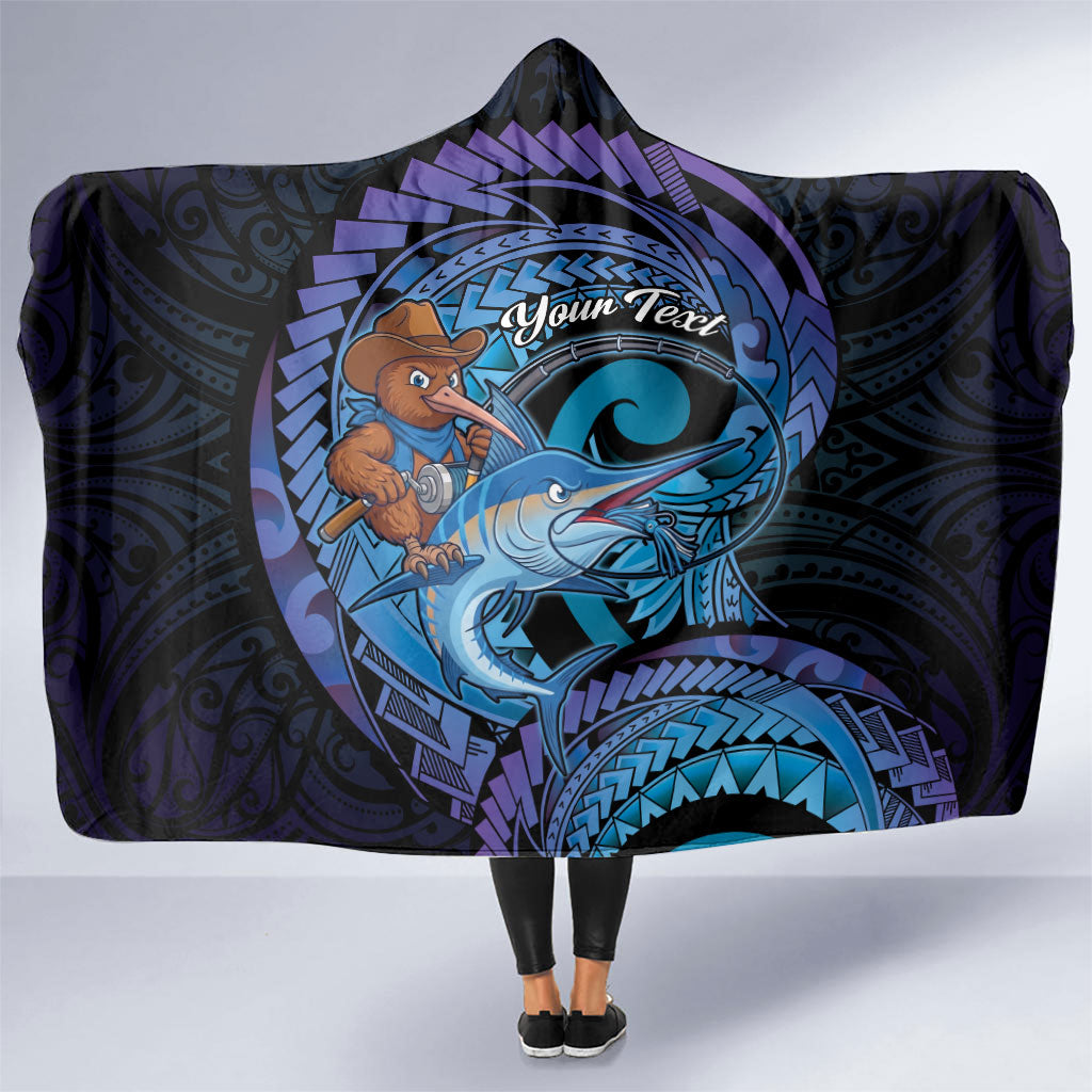 Personalised Blue Marlin Fishing New Zealand Hooded Blanket NZ Kiwi Cowboy Born To Fish LT14 One Size Purple - Polynesian Pride