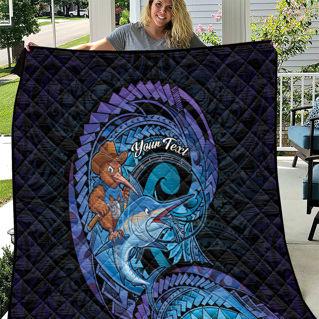 Personalised Blue Marlin Fishing New Zealand Quilt NZ Kiwi Cowboy Born To Fish LT14 Purple - Polynesian Pride