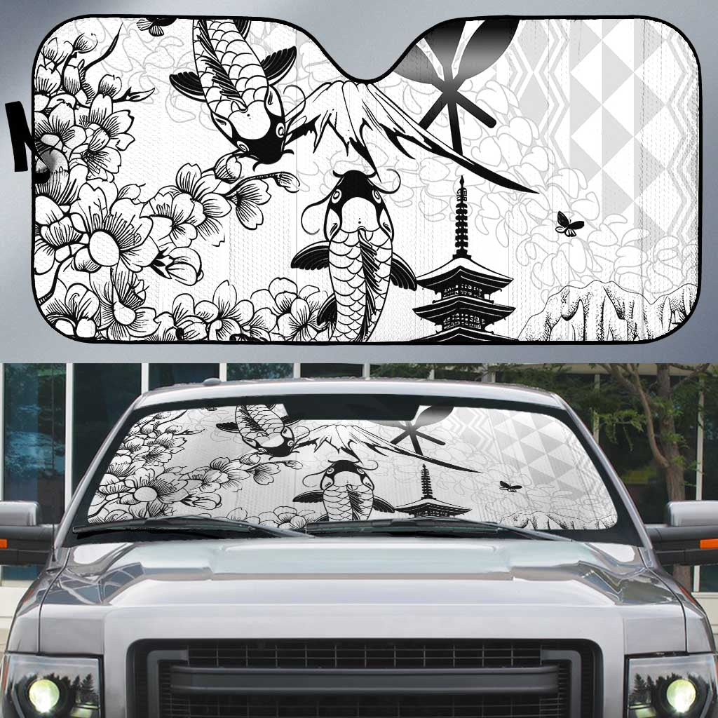 Japan And Hawaii Auto Sun Shade Sakura Koi Fish Hawaiian Lei Kanaka LT14 White - Polynesian Pride