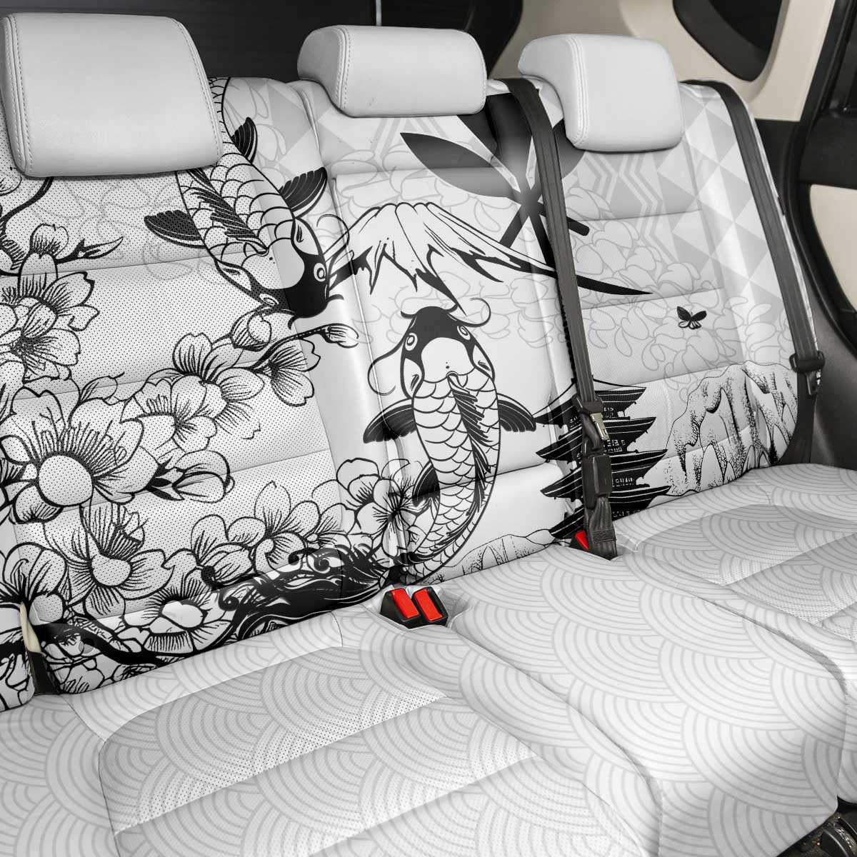 Japan And Hawaii Back Car Seat Cover Sakura Koi Fish Hawaiian Lei Kanaka LT14 - Polynesian Pride