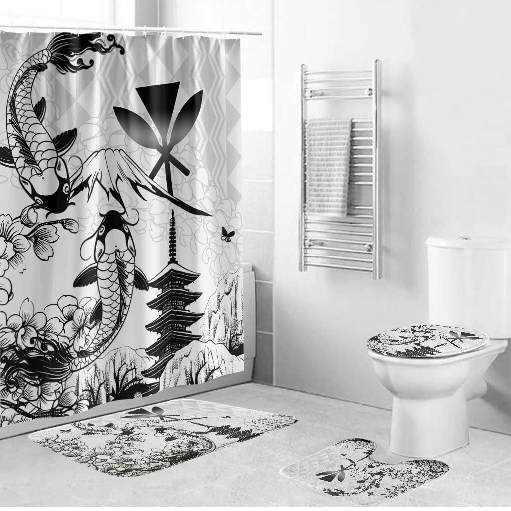 Japan And Hawaii Bathroom Set Sakura Koi Fish Hawaiian Lei Kanaka LT14 Bathroom Set (4 pcs) White - Polynesian Pride