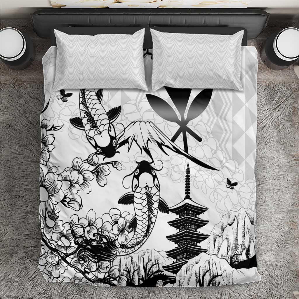 Japan And Hawaii Bedding Set Sakura Koi Fish Hawaiian Lei Kanaka LT14 White - Polynesian Pride