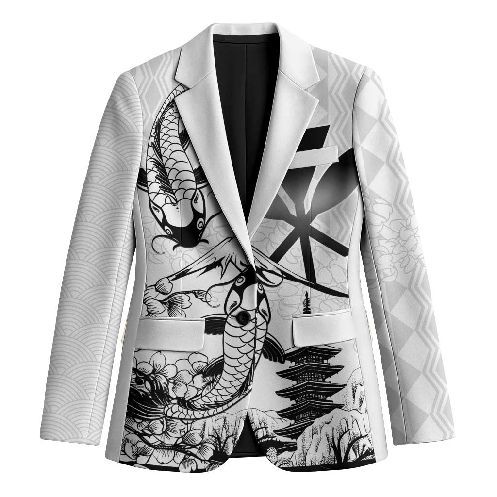Japan And Hawaii Blazer Sakura Koi Fish Hawaiian Lei Kanaka LT14 Unisex White - Polynesian Pride