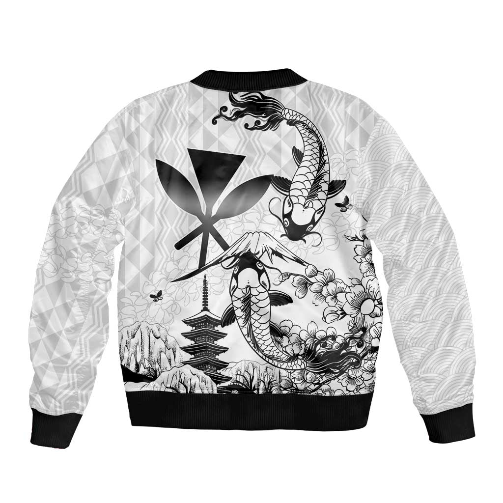 Japan And Hawaii Bomber Jacket Sakura Koi Fish Hawaiian Lei Kanaka LT14 - Polynesian Pride