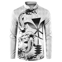 Japan And Hawaii Button Sweatshirt Sakura Koi Fish Hawaiian Lei Kanaka LT14 White - Polynesian Pride