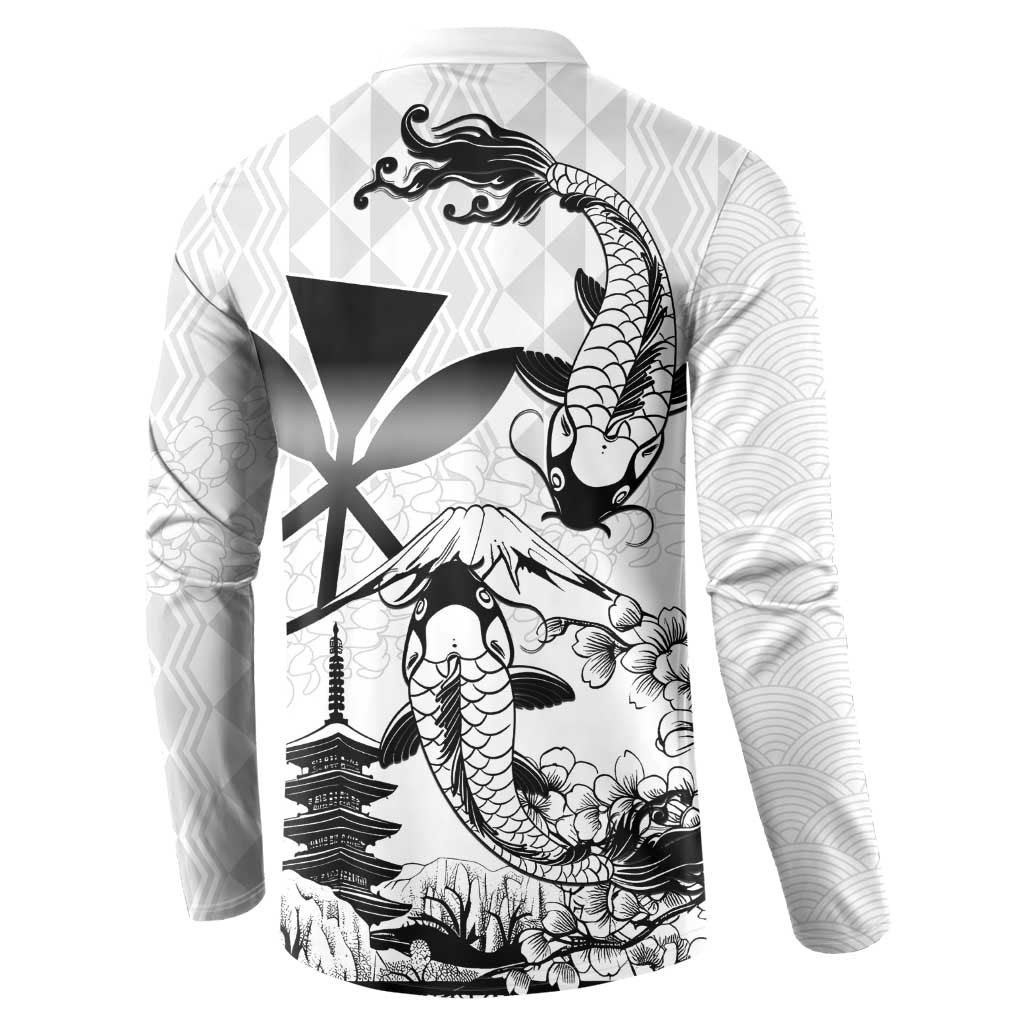 Japan And Hawaii Button Sweatshirt Sakura Koi Fish Hawaiian Lei Kanaka LT14 - Polynesian Pride