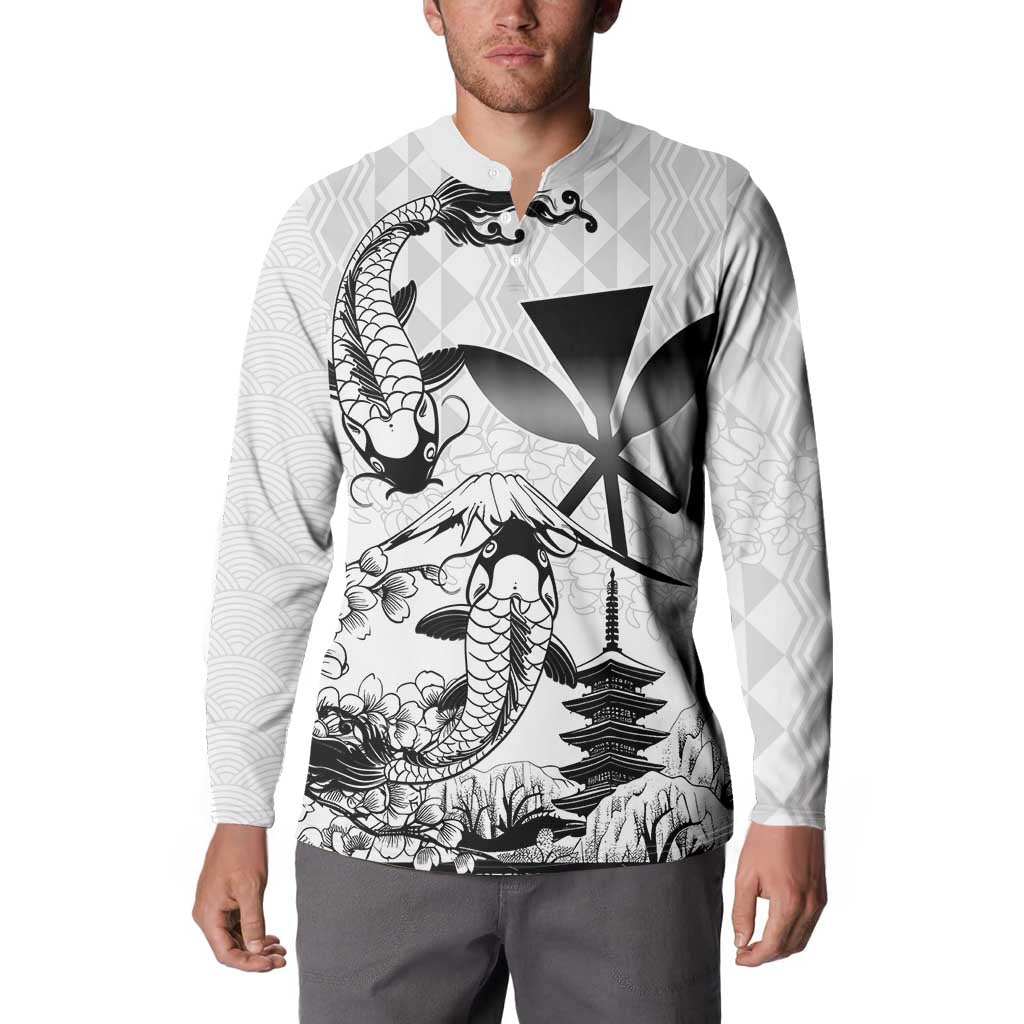 Japan And Hawaii Button Sweatshirt Sakura Koi Fish Hawaiian Lei Kanaka LT14 - Polynesian Pride