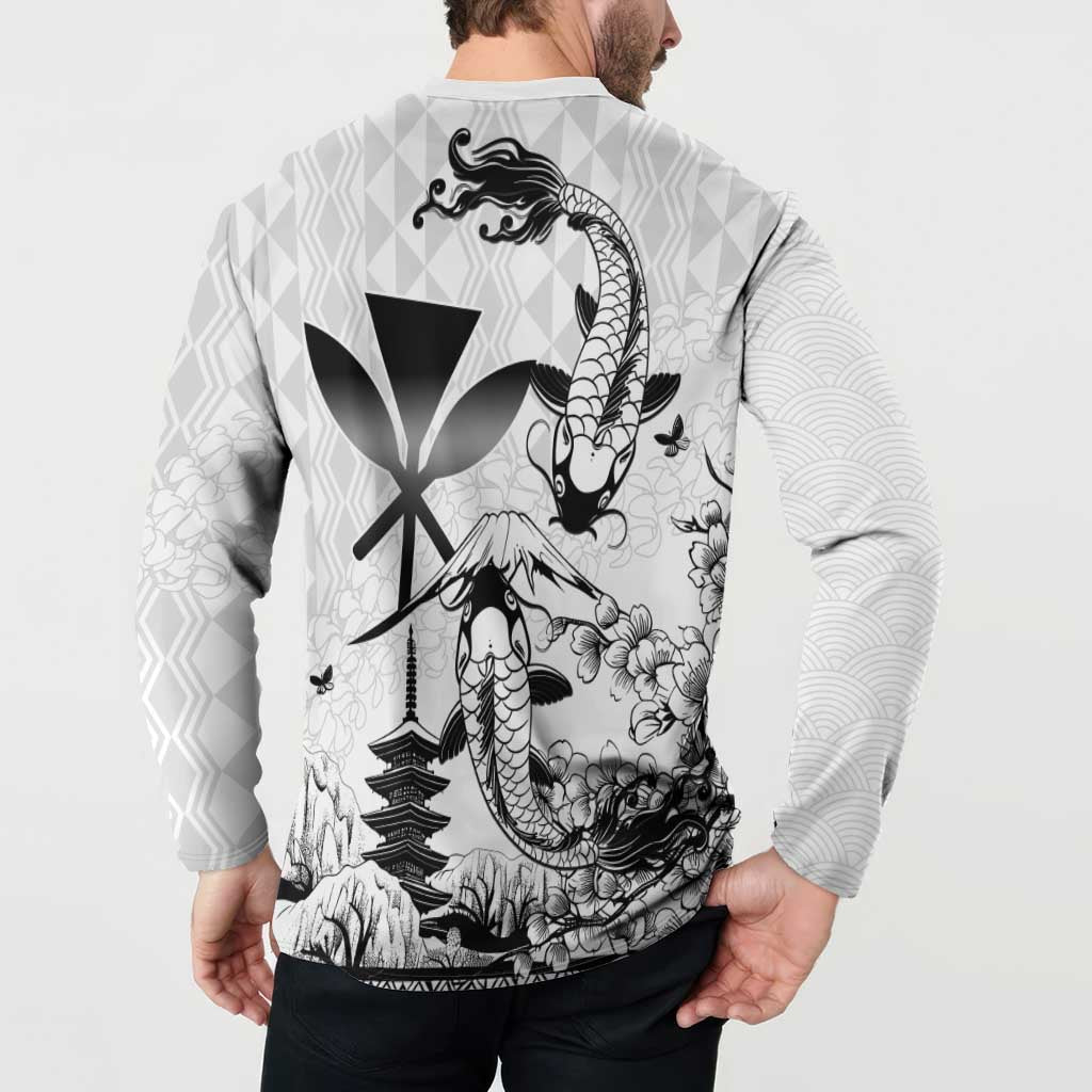 Japan And Hawaii Button Sweatshirt Sakura Koi Fish Hawaiian Lei Kanaka LT14 - Polynesian Pride