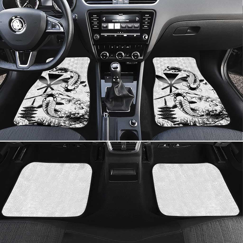 Japan And Hawaii Car Mats Sakura Koi Fish Hawaiian Lei Kanaka LT14 Set 4pcs White - Polynesian Pride