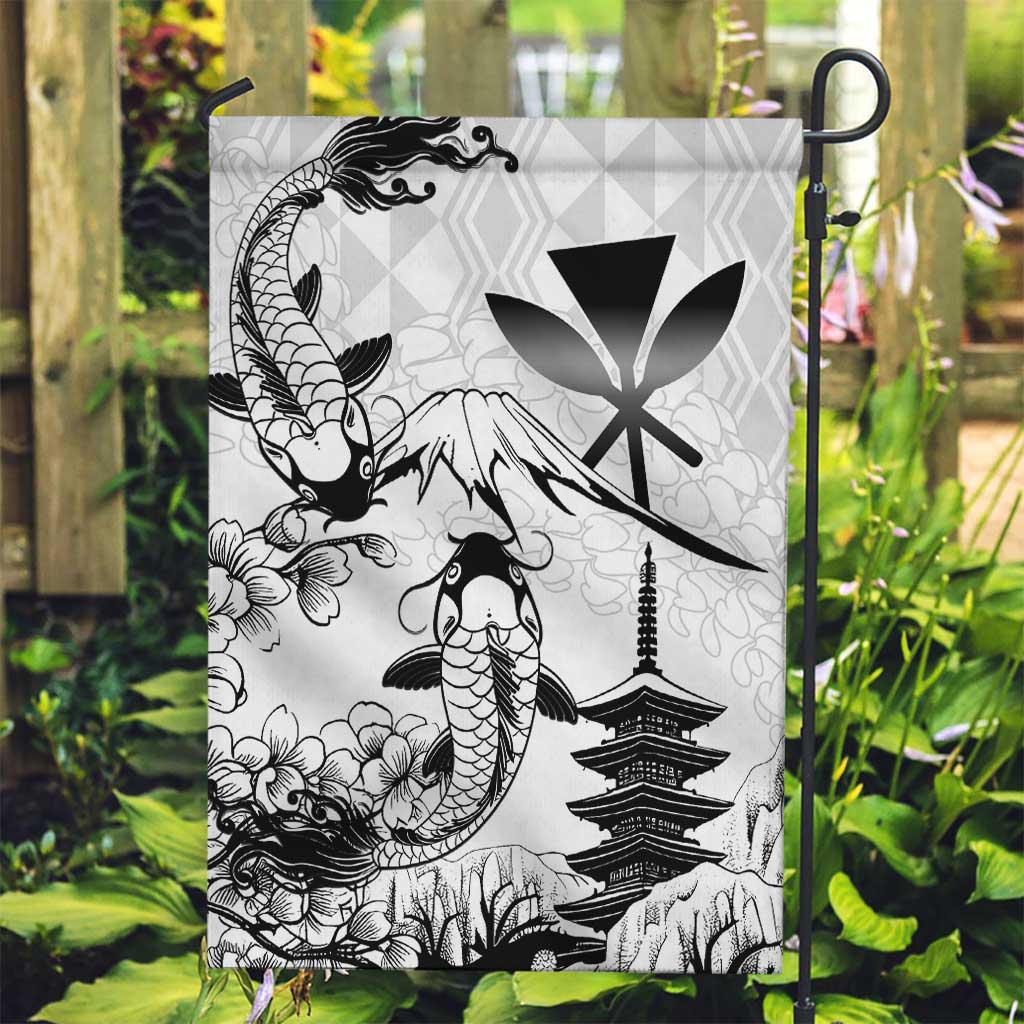 Japan And Hawaii Garden Flag Sakura Koi Fish Hawaiian Lei Kanaka LT14 Garden Flag White - Polynesian Pride