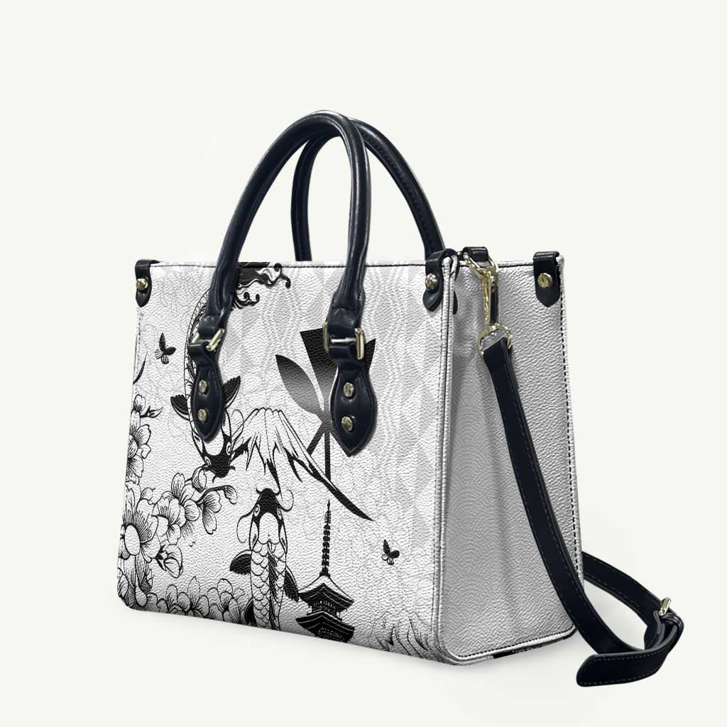 Japan And Hawaii Leather Bag Sakura Koi Fish Hawaiian Lei Kanaka LT14 White - Polynesian Pride