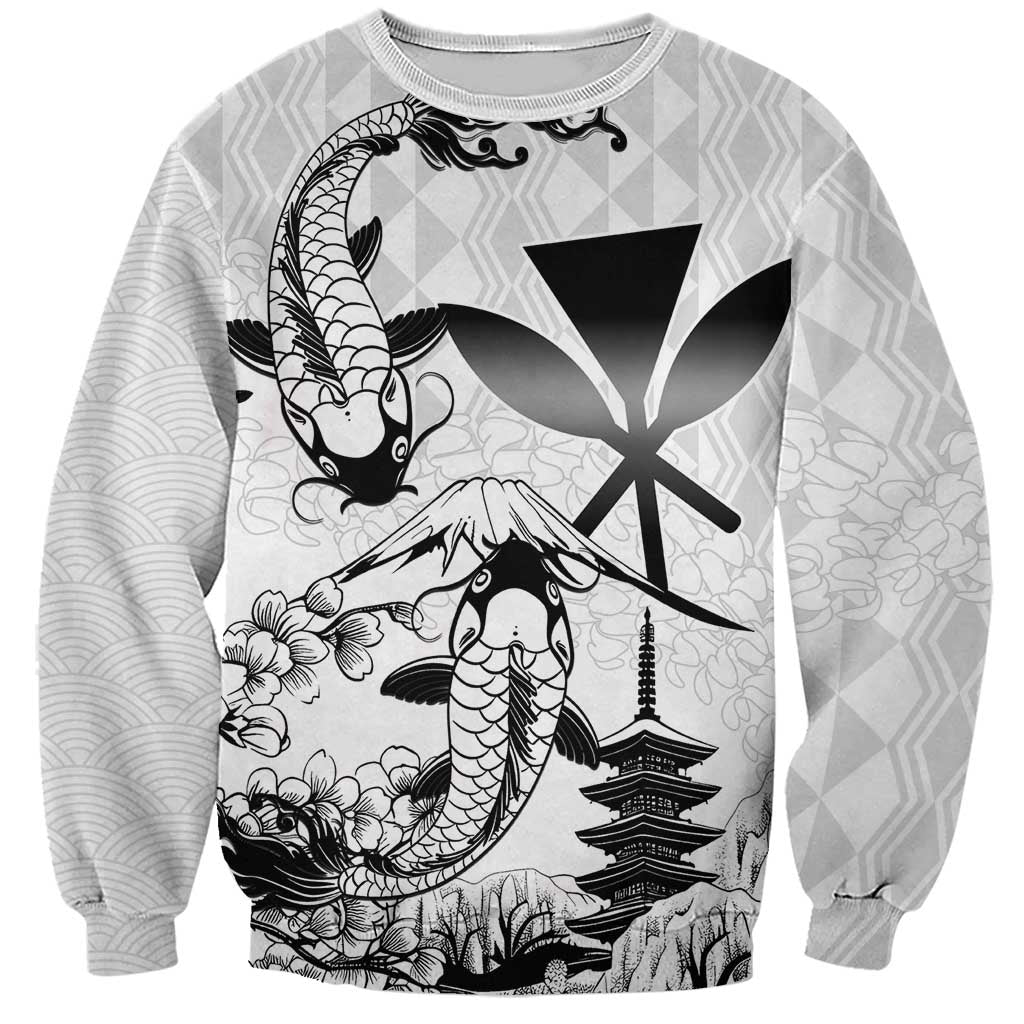 Japan And Hawaii Sweatshirt Sakura Koi Fish Hawaiian Lei Kanaka LT14 Unisex White - Polynesian Pride