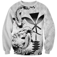 Japan And Hawaii Sweatshirt Sakura Koi Fish Hawaiian Lei Kanaka LT14 Unisex White - Polynesian Pride