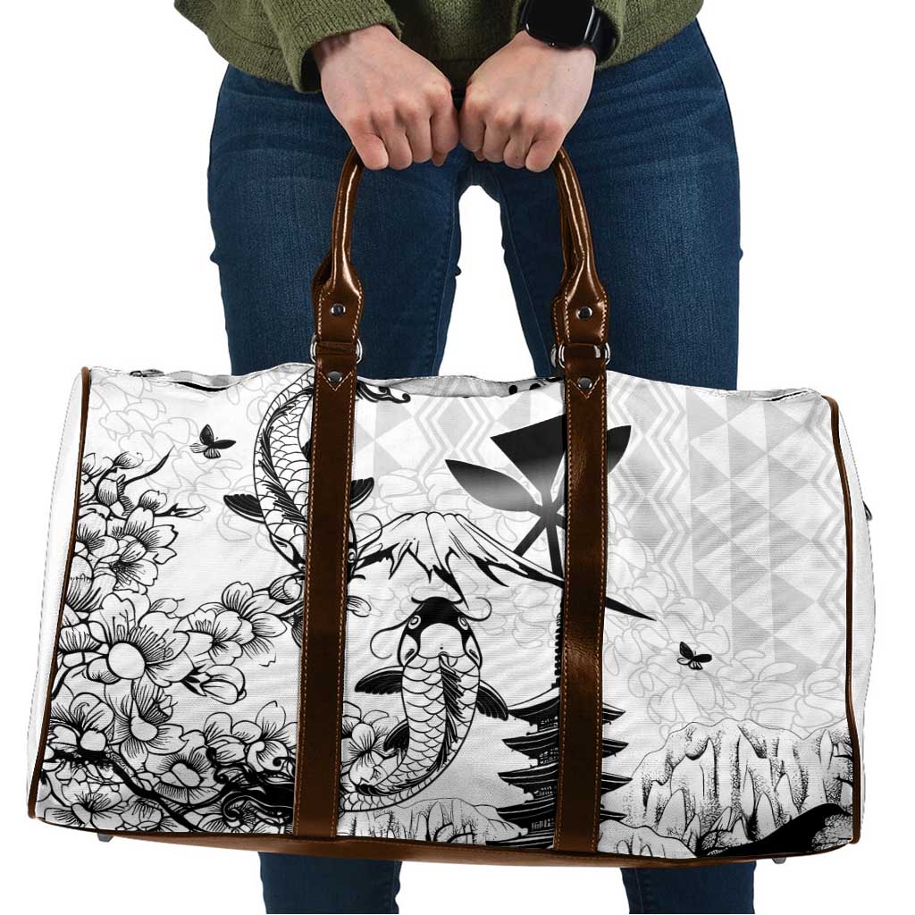 Japan And Hawaii Travel Bag Sakura Koi Fish Hawaiian Lei Kanaka LT14 White - Polynesian Pride