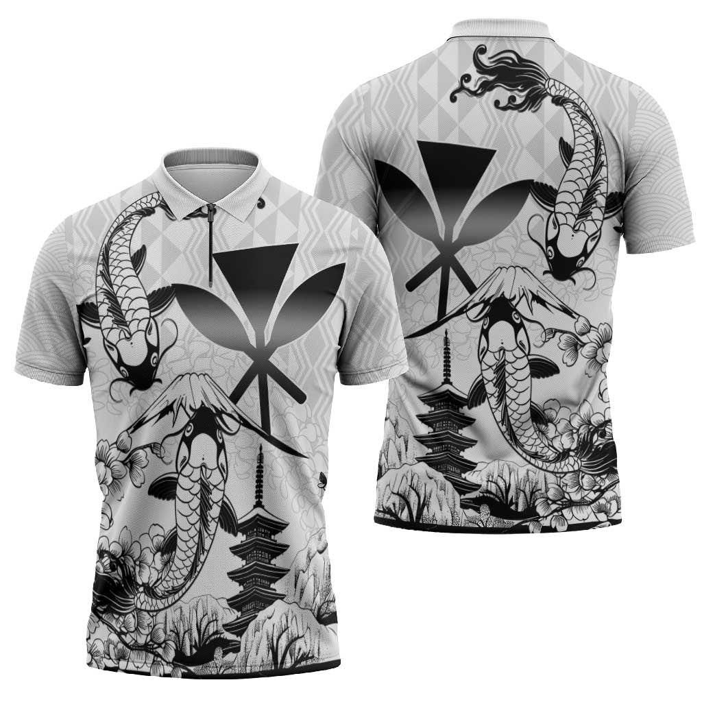 Japan And Hawaii Zipper Polo Shirt Sakura Koi Fish Hawaiian Lei Kanaka LT14 - Polynesian Pride