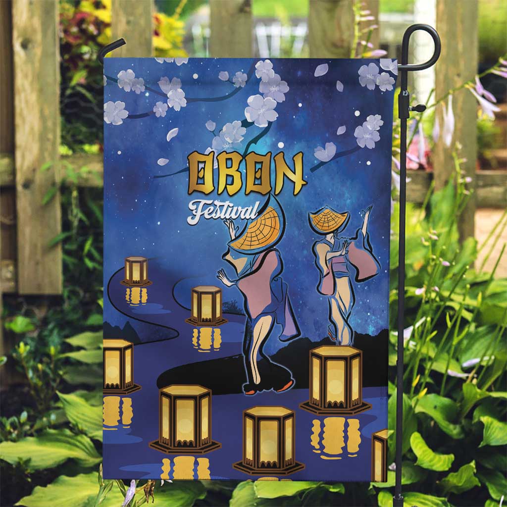 Japan Obon Festival Garden Flag Sakura Lanterns With Bon Dance LT14 Garden Flag Blue - Polynesian Pride