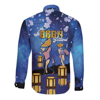 Japan Obon Festival Long Sleeve Button Shirt Sakura Lanterns With Bon Dance LT14 - Polynesian Pride