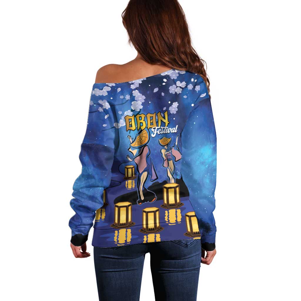 Japan Obon Festival Off Shoulder Sweater Sakura Lanterns With Bon Dance LT14 - Polynesian Pride