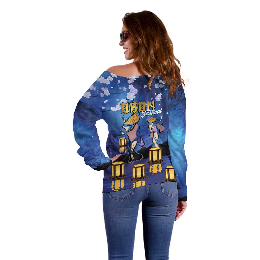 Japan Obon Festival Off Shoulder Sweater Sakura Lanterns With Bon Dance LT14 - Polynesian Pride