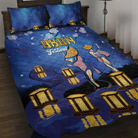 Japan Obon Festival Quilt Bed Set Sakura Lanterns With Bon Dance LT14 Blue - Polynesian Pride