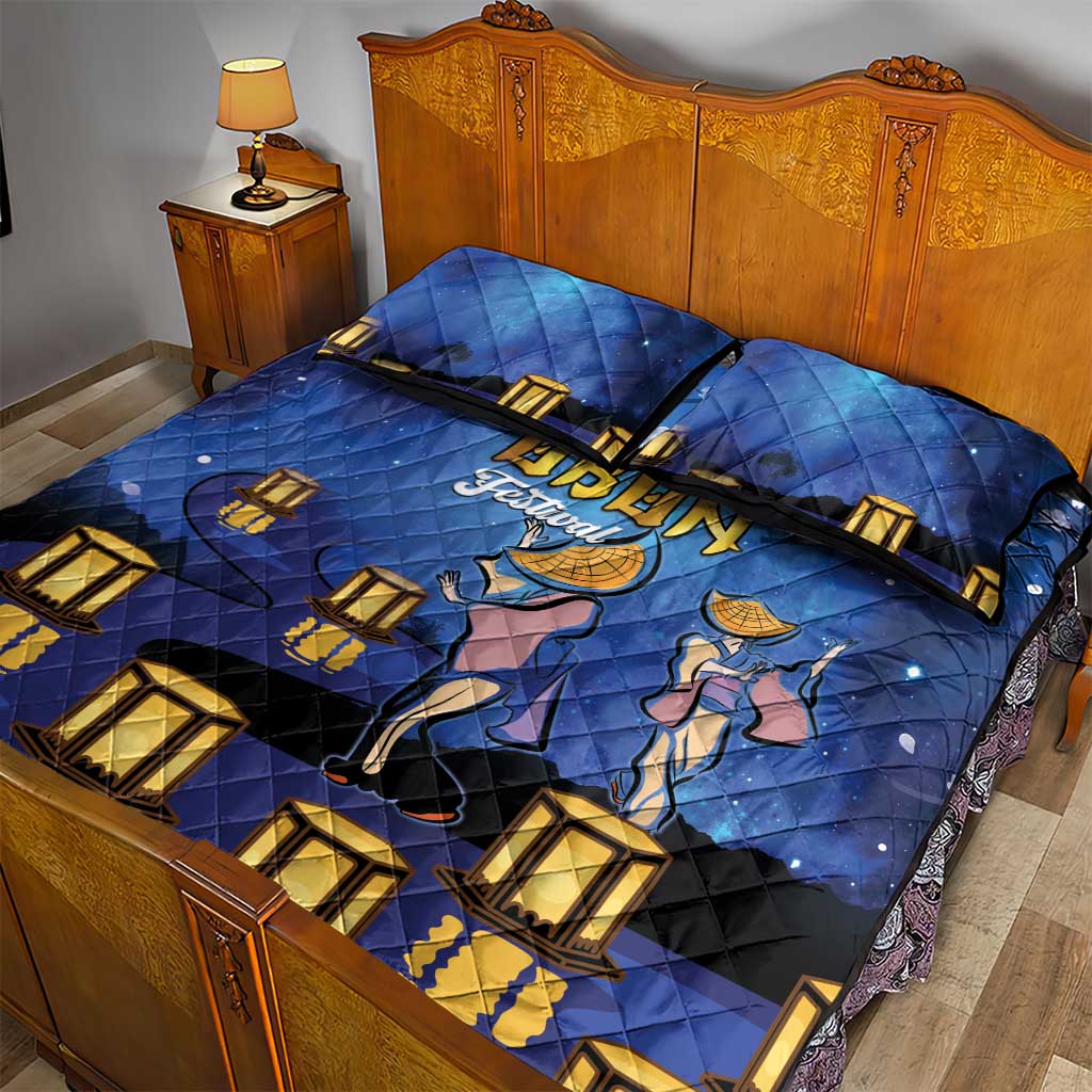 Japan Obon Festival Quilt Bed Set Sakura Lanterns With Bon Dance LT14 - Polynesian Pride