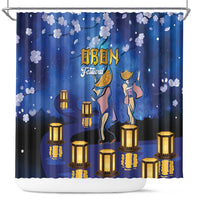 Japan Obon Festival Shower Curtain Sakura Lanterns With Bon Dance LT14 Blue - Polynesian Pride