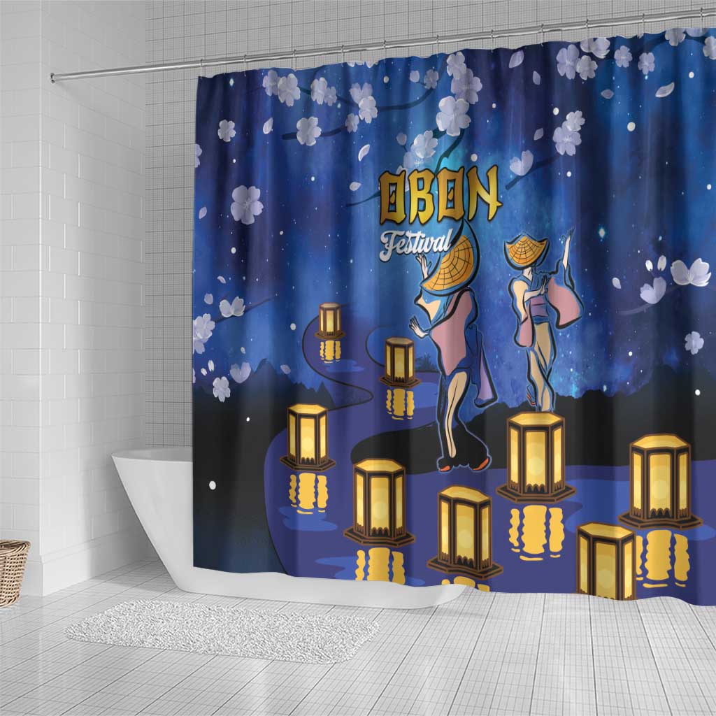 Japan Obon Festival Shower Curtain Sakura Lanterns With Bon Dance LT14 - Polynesian Pride