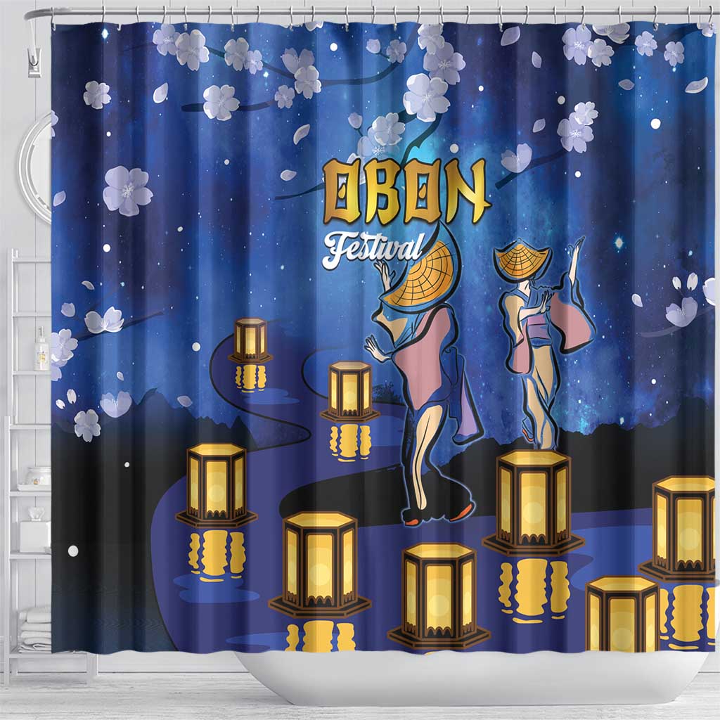 Japan Obon Festival Shower Curtain Sakura Lanterns With Bon Dance LT14 - Polynesian Pride