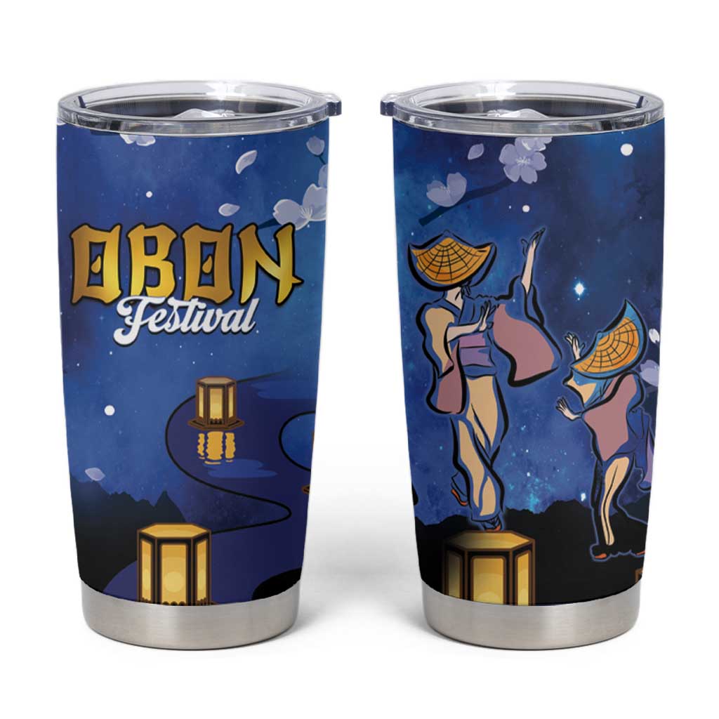 Japan Obon Festival Tumbler Cup Sakura Lanterns With Bon Dance LT14 Blue - Polynesian Pride