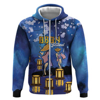 Japan Obon Festival Zip Hoodie Sakura Lanterns With Bon Dance LT14 Zip Hoodie Blue - Polynesian Pride