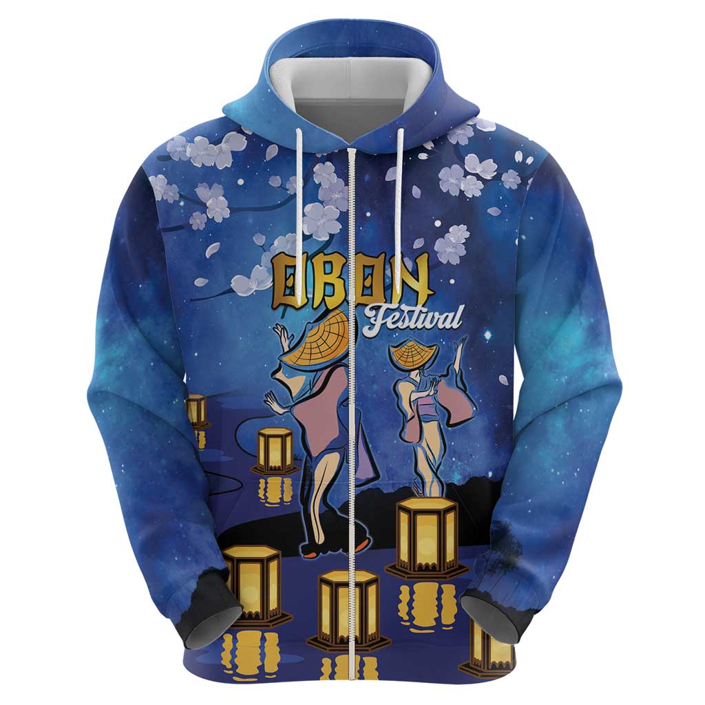 Japan Obon Festival Zip Hoodie Sakura Lanterns With Bon Dance LT14 - Polynesian Pride