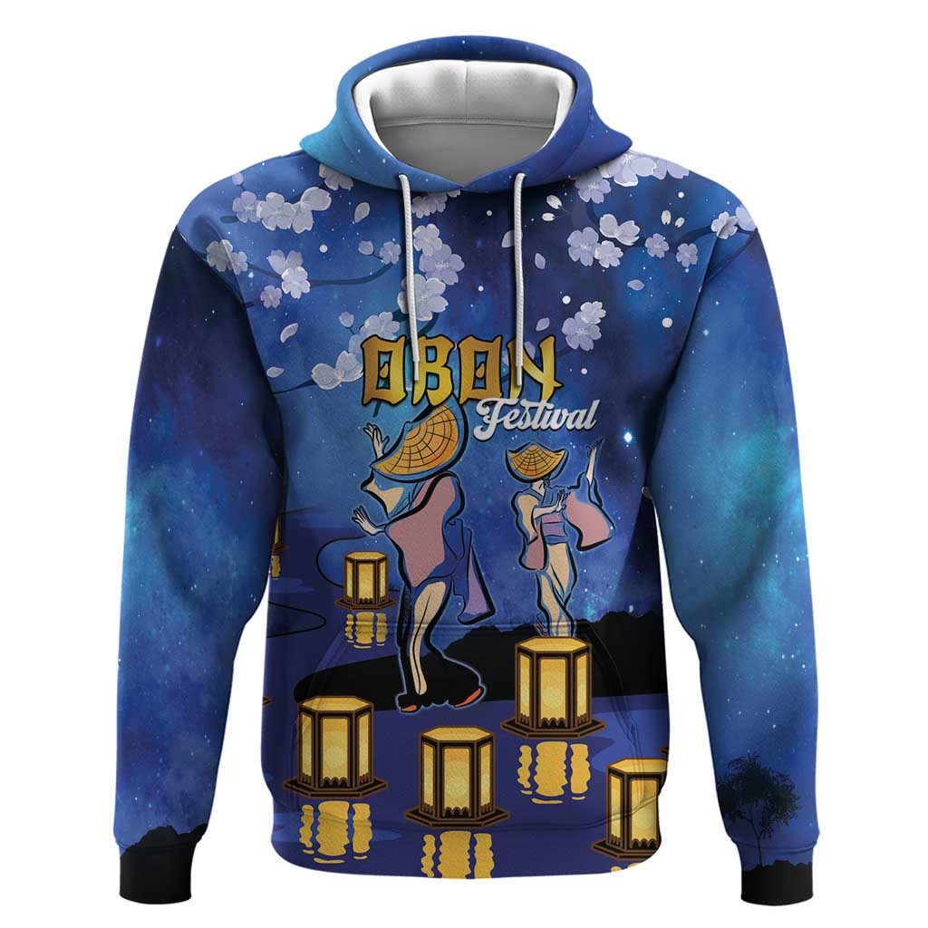 Japan Obon Festival Zip Hoodie Sakura Lanterns With Bon Dance LT14 Pullover Hoodie Blue - Polynesian Pride