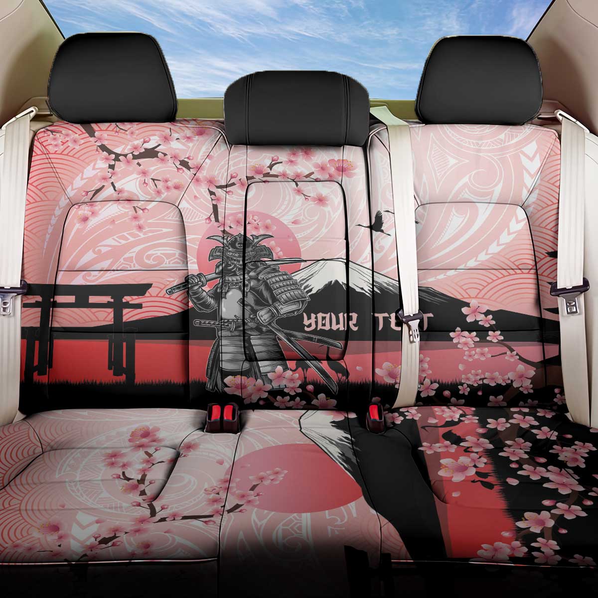 Personalised Japan Samurai Warrior Back Car Seat Cover Japanese Cherry Blossom Polynesian Pattern LT14 One Size Pink - Polynesian Pride