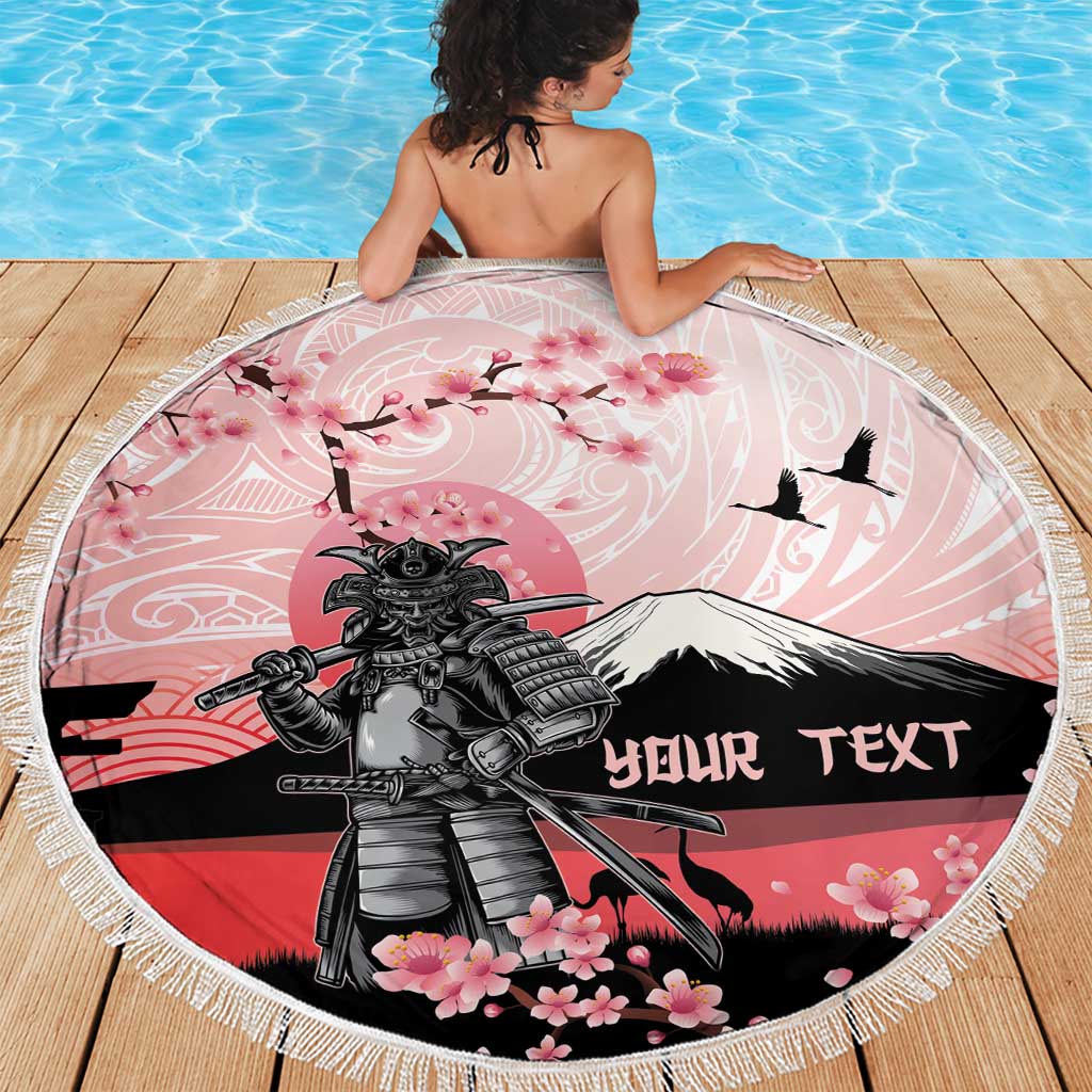 Personalised Japan Samurai Warrior Beach Blanket Japanese Cherry Blossom Polynesian Pattern LT14 - Polynesian Pride