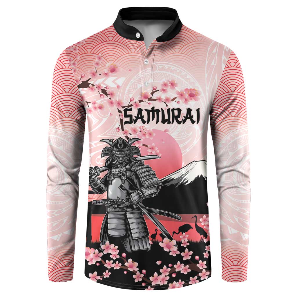 Personalised Japan Samurai Warrior Button Sweatshirt Japanese Cherry Blossom Polynesian Pattern LT14 Pink - Polynesian Pride