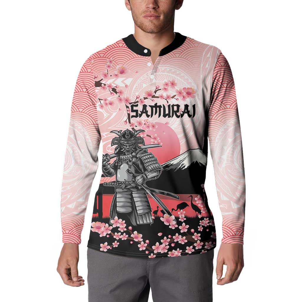 Personalised Japan Samurai Warrior Button Sweatshirt Japanese Cherry Blossom Polynesian Pattern LT14 - Polynesian Pride