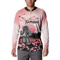 Personalised Japan Samurai Warrior Button Sweatshirt Japanese Cherry Blossom Polynesian Pattern LT14 - Polynesian Pride