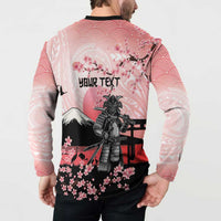 Personalised Japan Samurai Warrior Button Sweatshirt Japanese Cherry Blossom Polynesian Pattern LT14 - Polynesian Pride